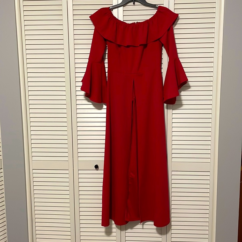 Red off the shoulder long top